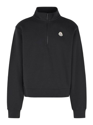 MONCLER: Sweatshirts & Sweaters - T-Neck Black Cotton Sweatshirt