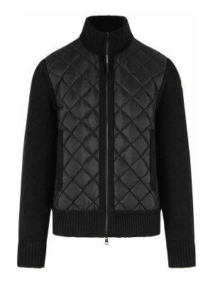 MONCLER: cardigans - Padded Cardigan In Black Virgin Wool Blend