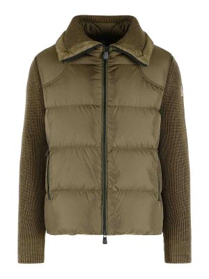 MONCLER: cardigans - Padded Virgin Wool Cardigan With Green Zip