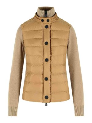MONCLER: cardigans - Tricot Cardigan In Beige Virgin Wool Blend