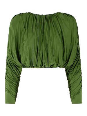 Self Portrait: crew necks - Olive Viscose Blend Sweater