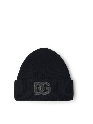 DOLCE & GABBANA: beanies - Logo Beanie In Black Virgin Wool