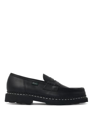 PARABOOT: Loafers & Slippers - Reims Black Leather Loafers Lisse Noir