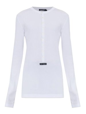 DOLCE & GABBANA: Top e canotte - Maglia serafino slim in cotone a coste