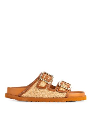 BIRKENSTOCK: mules shoes - Naples raffia and nappa clogs