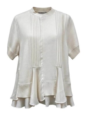 Sacai: Strickpullover mit Rundhalsausschnitt - Rundhalspullover - Weiß