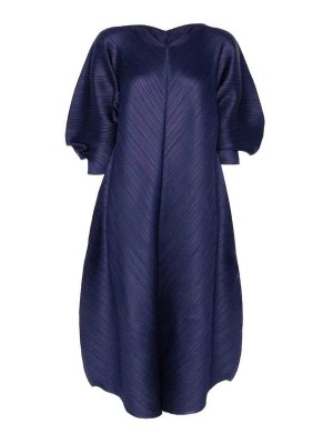 PLEATS PLEASE ISSEY MIYAKE: ニーレングスドレス - 膝丈ドレス - ブルー