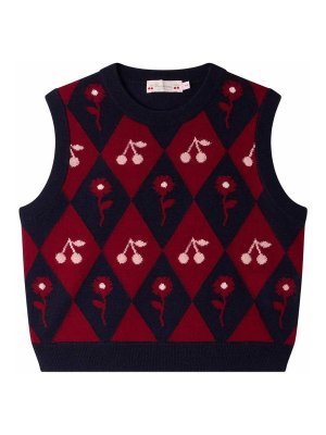 Bonpoint: crew necks - Maelle sleeveless cherry jumper