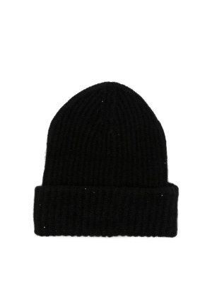 ROBERTO COLLINA: hats & caps - Ribbed cashmere silk beanie with sequins
