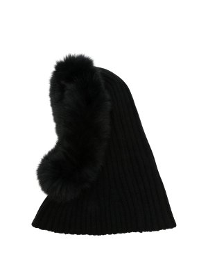 YVES SALOMON: hats & caps - Ribbed wool cashmere balaclava with fur trim