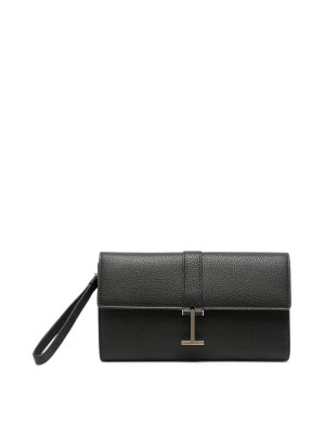 TOM FORD: clutches - T Clasp grained leather pouch