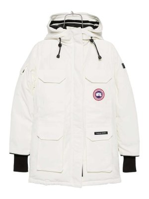 Canada Goose: parkas - White hooded parka with sleeve patch