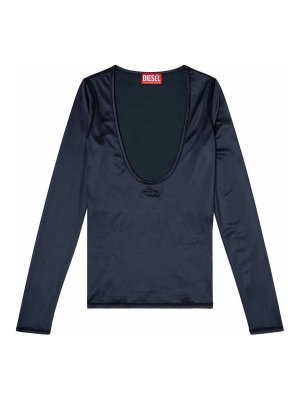 DIESEL: maglia collo rotondo - Top a maniche lunghe con scollo a V blu scuro