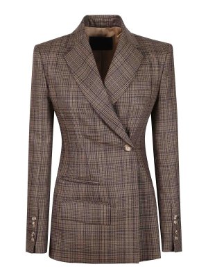 DONDUP: blazers - Brown checked double-breasted blazer