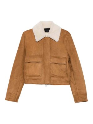 DONDUP: blazers - Tan cropped jacket with cream collar