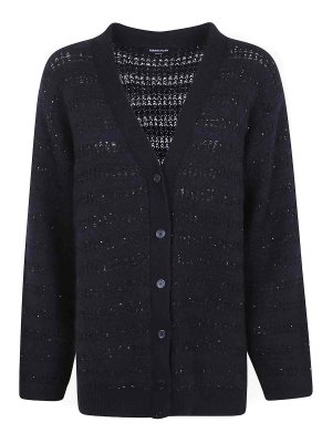 FABIANA FILIPPI: crew necks - Dark blue openwork cardigan