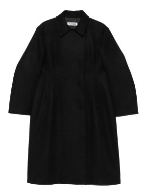 JIL SANDER: long coats - Black collared longline coat