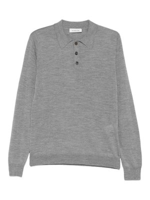 LANVIN: crew necks - Grey long-sleeved Henley jumper