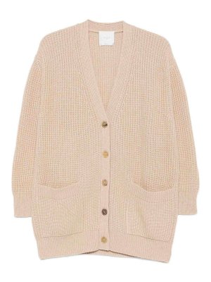 MALO: maglia collo rotondo - Cardigan lungo beige con scollo a V