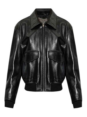 Marni: casual jackets - Black glossy collared jacket