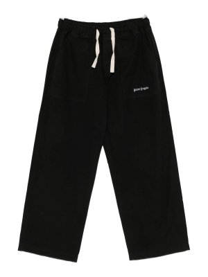 Palm Angels: casual trousers - Black wide-leg drawstring trousers