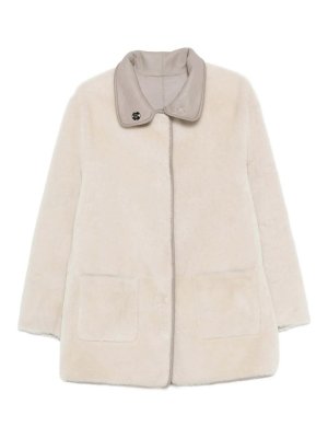 SIMONETTA RAVIZZA: long coats - Ivory coat with rounded collar