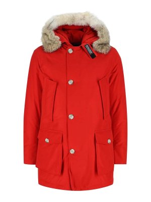 WOOLRICH: parkas - Red hooded parka with textured trim
