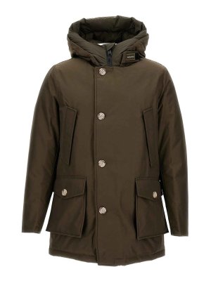 WOOLRICH: parkas - Olive hooded button-front parka
