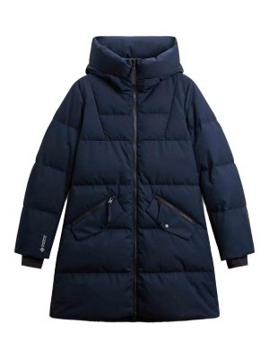 WOOLRICH: cappotti lunghi - Cappotto trapuntato blu navy con cappuccio