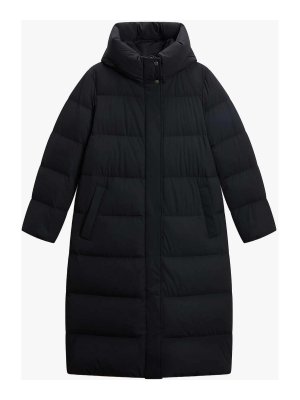 WOOLRICH: cappotti lunghi - Cappotto lungo nero trapuntato con cappuccio