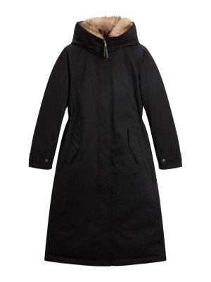 WOOLRICH: cappotti lunghi - Cappotto lungo nero con colletto a contrasto