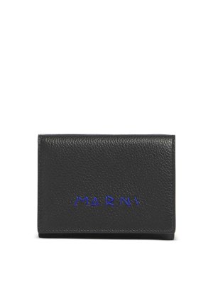 Marni: wallets & purses - Black bifold wallet with contrast logo