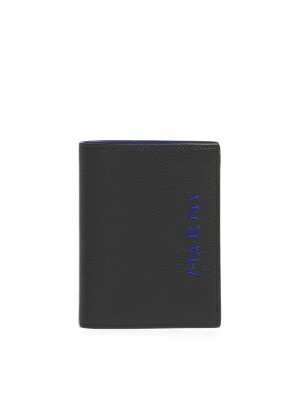 Marni: wallets & purses - Black long wallet with vertical logo