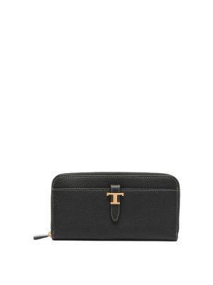 TOD'S: wallets & purses - Black zip wallet with T detail