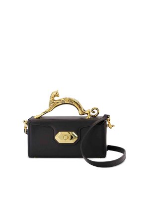 LANVIN: totes bags - Black bag with sculptural gold-tone handle