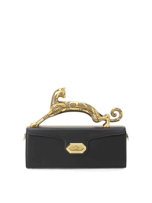 LANVIN: totes bags - Black clutch with sculptural handle