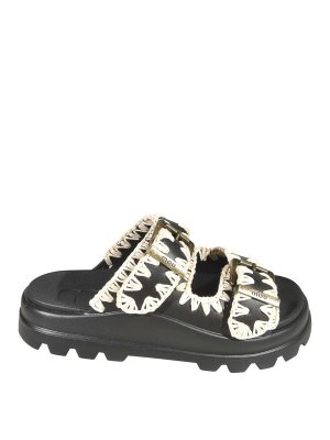 MOU: sandals - Black slides with contrast stitching