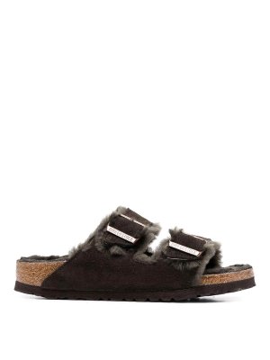 BIRKENSTOCK: sandals - Dark brown Arizona buckle sandals
