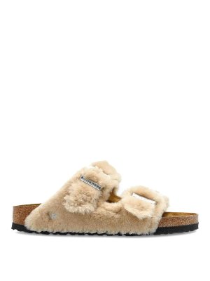 BIRKENSTOCK: sandals - Beige fluffy Arizona slides