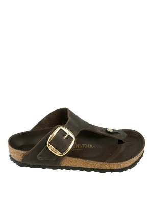 BIRKENSTOCK: sandals - Dark brown Gizeh toe-post sandals