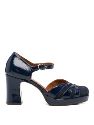 Chie Mihara: sandals - Navy platform ankle-strap sandals