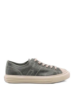 HOGAN: flat shoes - Grey panelled low-top sneakers