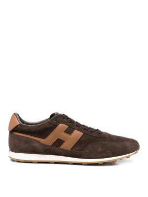 HOGAN: flat shoes - Brown sneakers with contrast H logo
