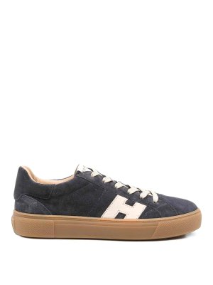 HOGAN: flat shoes - Navy sneakers with white H logo