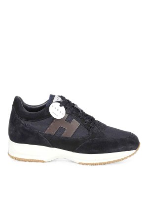 HOGAN: flat shoes - Dark blue panelled sneakers