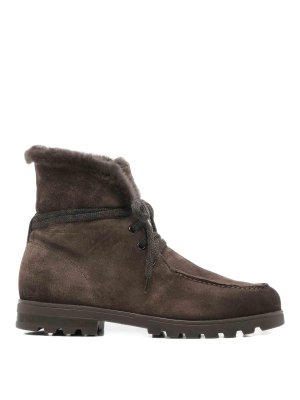 SANTONI: boots - Brown lace-up ankle boots