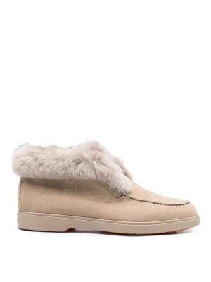 SANTONI: trainers - Beige slip-ons with fluffy trim