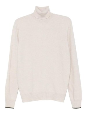 ALPHA STUDIO: crew necks - Beige roll neck with contrast cuffs