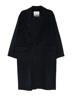 AMARANTO: knee length coats - Blue navy double-breasted wool