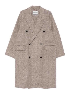 AMARANTO: knee length coats - Double-breasted brown herringbone coat